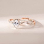Rose Gold Teardrop Sterling Silver Bridal Ring Set