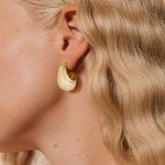 Beige Acrylic Teardrop Earrings with Gold Plating