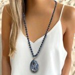 BALOOLA Handmade Blue Stone Bead Pendant Necklace