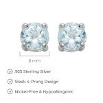 Sterling Silver Aquamarine Birthstone Stud Earrings