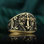 Silver Crusader Ring with Chi Rho and Trinity Knot
