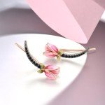 Pink Enamel Tulip Ear Cuff Earrings with Black Spinel