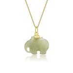 Dainty Green Jade Elephant Pendant Choker Necklace
