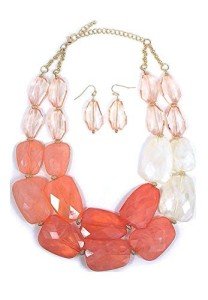 Chunky Pink Coral Statement Necklace and Earrings Set