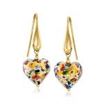 Murano Glass Heart Drop Earrings in Gold