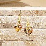 Murano Glass Heart Drop Earrings in Gold