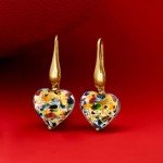 Murano Glass Heart Drop Earrings in Gold