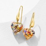 Murano Glass Heart Drop Earrings in Gold