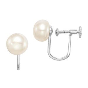 Sterling Silver 8mm White Pearl Clip-On Earrings