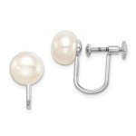 Sterling Silver 8mm White Pearl Clip-On Earrings
