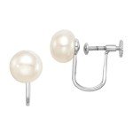 Sterling Silver 8mm White Pearl Clip-On Earrings