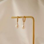 Trendy Gold Pearl Hoop Earrings for Women