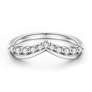 Moissanite Curved Stackable Rings in 14K White Gold
