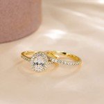 Elegant Yellow Gold Oval Cut CZ Bridal Ring Set