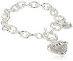 Silvertone Heart Charm Toggle Bracelet for Women