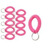 Neon Pink Spiral Wrist Coil Keychain Bracelet - 10 Pack