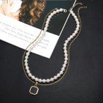 Gold Plated Layered Pearl & Onyx Necklace Set