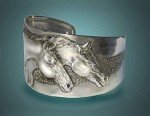 Horse Lover Cuff Bracelet with Two Horse Heads