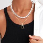 Gold Plated Layered Pearl & Onyx Necklace Set