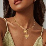Golden Sun Heart Pendant Necklace for Women