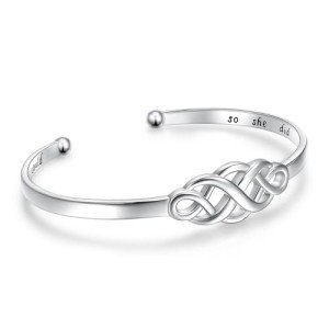Celtic Knot Silver Cuff Bracelet for Women