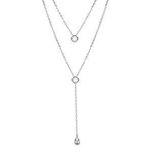 Stylish Layered Silver Teardrop & CZ Necklace