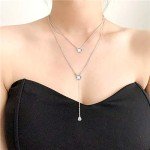 Stylish Layered Silver Teardrop & CZ Necklace