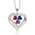 Personalized 3 Stone Heart Pendant Necklace for Women