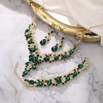 Emerald Gold-Tone Teardrop Bridal Jewelry Set