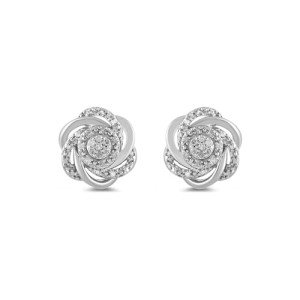 Sterling Silver Diamond Flower Stud Earrings
