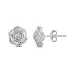 Sterling Silver Diamond Flower Stud Earrings