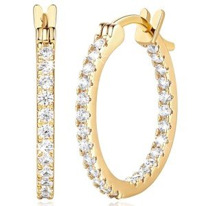 14K Gold Hoop Earrings with Cubic Zirconia