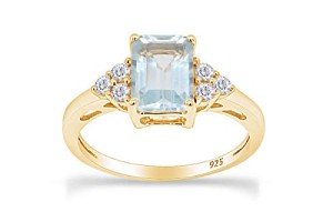 Simulated Blue Aquamarine & White Topaz Ring