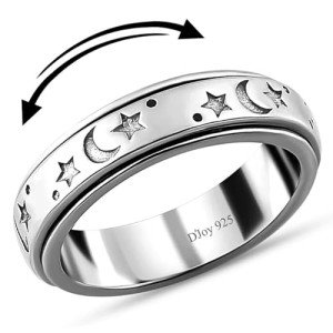 Sterling Silver Moon Star Fidget Spinner Ring