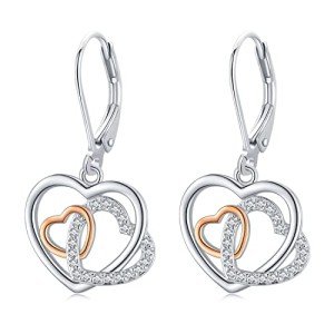 Sterling Silver Heart Dangle Earrings for Women