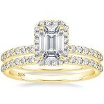 Elegant Emerald Cut CZ Sterling Silver Bridal Set