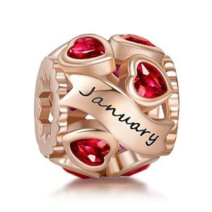 January Birthstone Love Heart Charm in Rose Gold