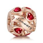January Birthstone Love Heart Charm in Rose Gold