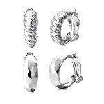 Chunky Silver Clip-On Hoop Earrings for Women