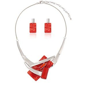 Ruby Red Vintage Chunky Necklace and Earrings Set
