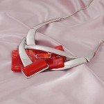 Ruby Red Vintage Chunky Necklace and Earrings Set