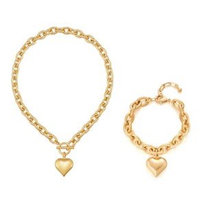 Heart Pendant Necklace & Gold Link Charm Bracelet
