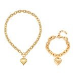 Heart Pendant Necklace & Gold Link Charm Bracelet