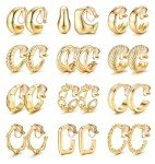 12 Pairs Chunky Gold Clip-On Hoop Earrings