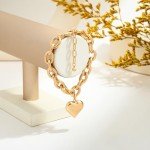 Heart Pendant Necklace & Gold Link Charm Bracelet