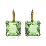 Green Crystal Square Drop Earrings in Gold-tone