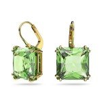 Green Crystal Square Drop Earrings in Gold-tone