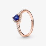 Pandora Sparkling Blue Heart Ring in Rose Gold