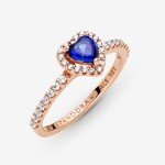 Pandora Sparkling Blue Heart Ring in Rose Gold