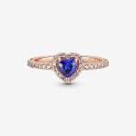 Pandora Sparkling Blue Heart Ring in Rose Gold